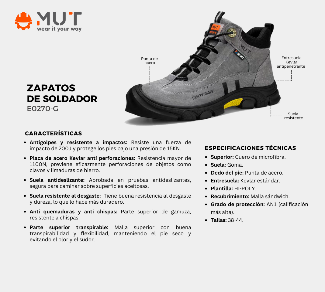 Zapato Soldador Antichispas MUT seguridad industrial