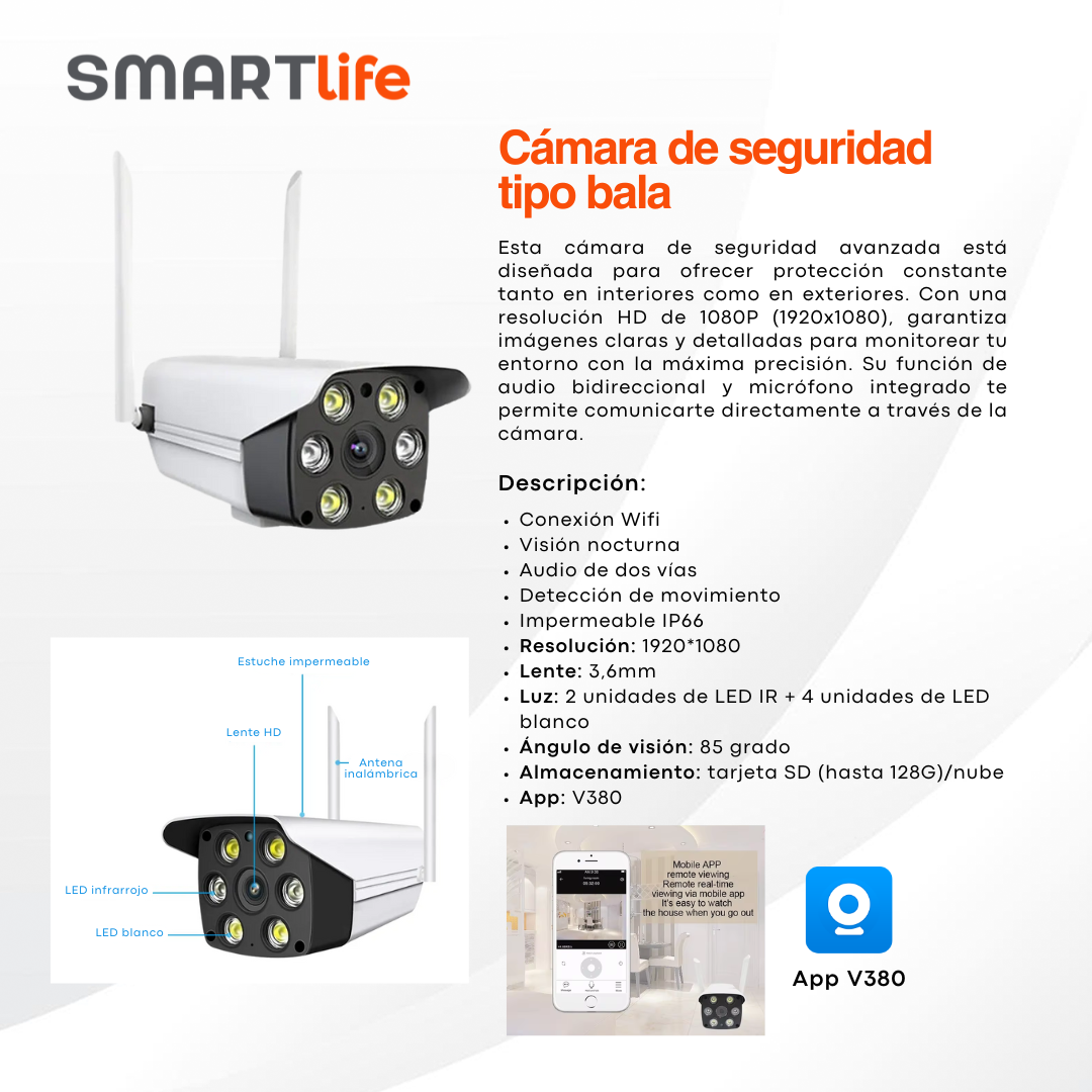 Cámara de Seguridad tipo Bala WiFi