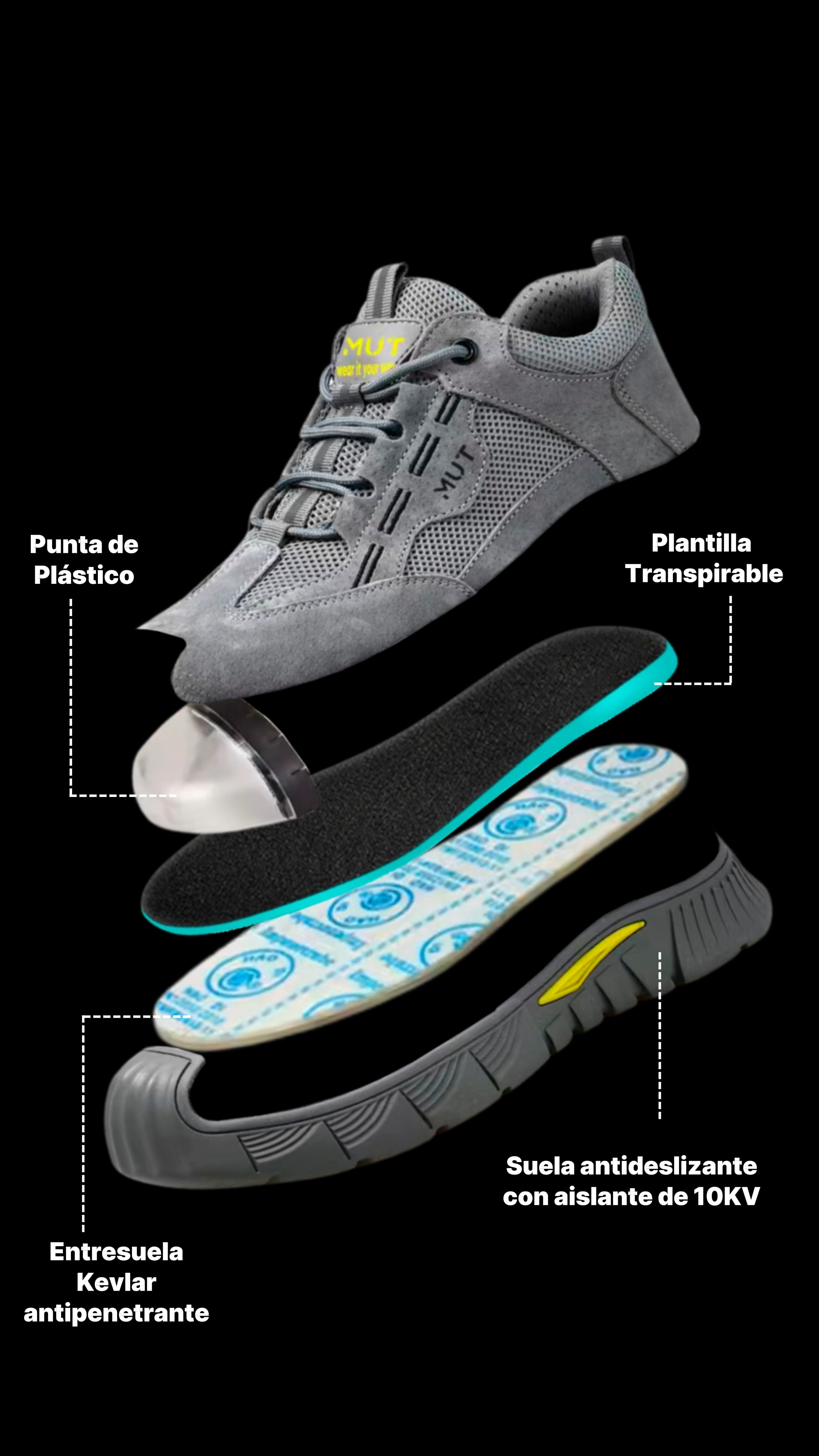 Zapatos Dieléctricos MUT de seguridad industrial aislan hasta 10,000 voltios