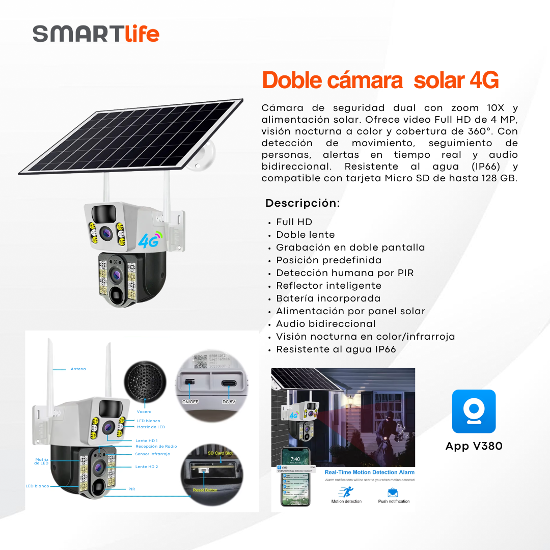 Doble Cámara Solar 4G