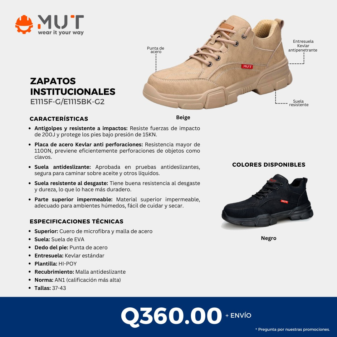 Zapatos de seguridad Institucionales MUT Impermeables