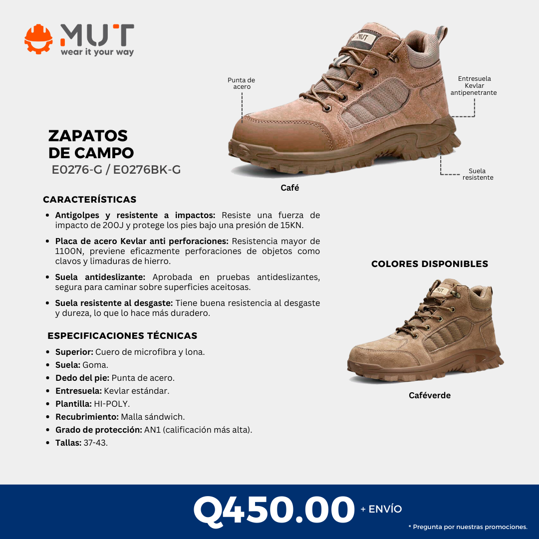 Zapatos de Campo MUT punta de acero y plantilla de Kevlar