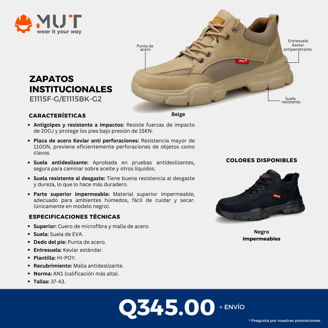 Zapatos de seguridad Institucionales MUT Impermeables