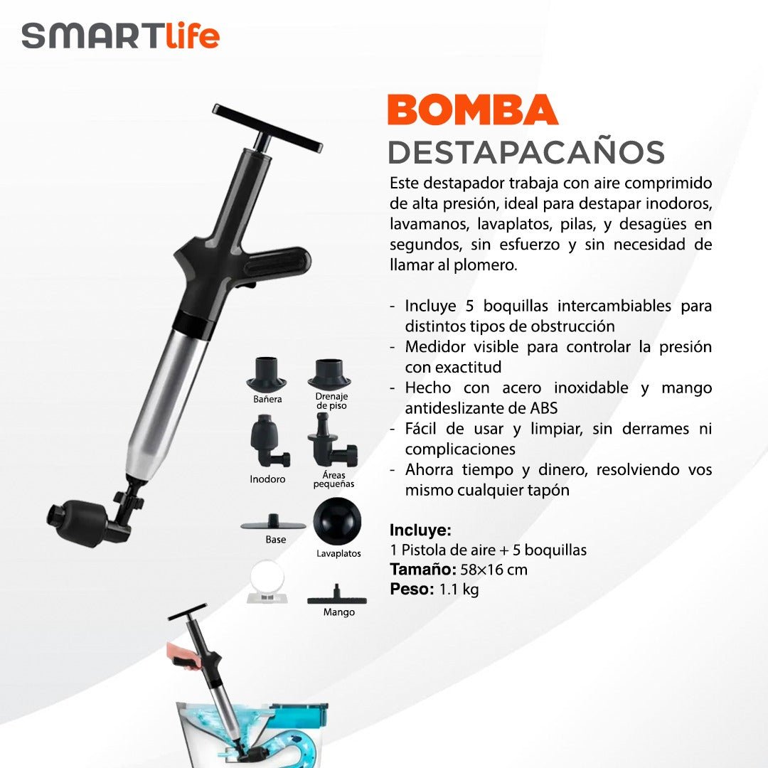 Bomba de presión Destapa Caños ACERO INOXIDABLE