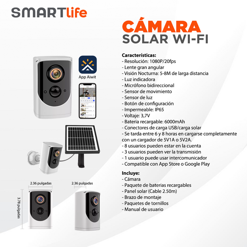 Cámara Solar Wifi Aiwait - SmartLife Guatemala